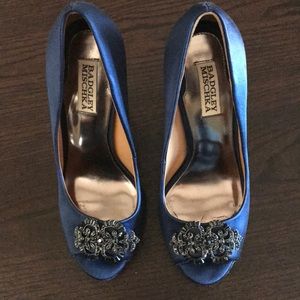 Badgley Mischka royal blue satin high heels